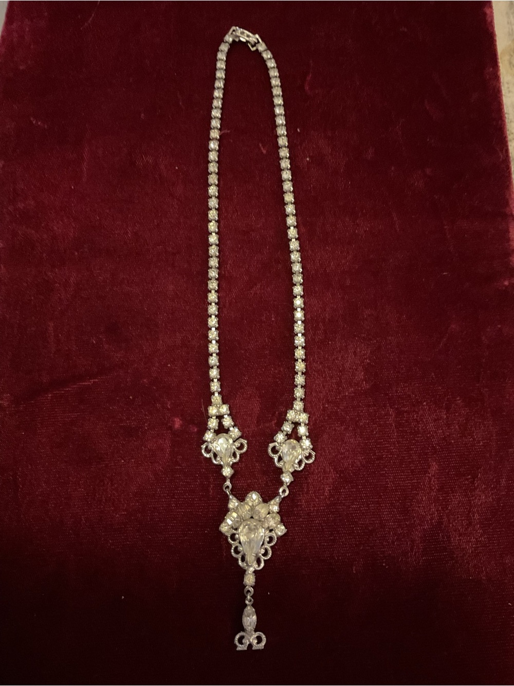 Marianne Ostier Silver-Tone Crystal Ornate Drop 1950’s Necklace